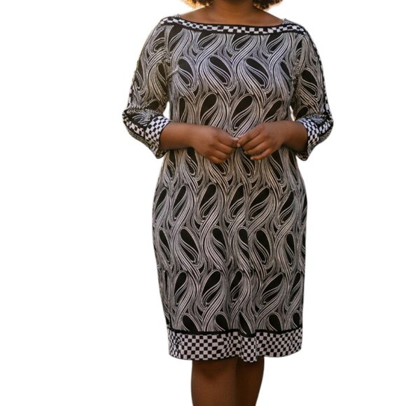 MICHAEL MICHAEL KORS Navy White Swirl Pattern Pull On Dress - Size Large - Picture 1 of 10